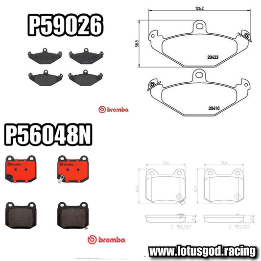 Brembo Ceramic Brake Pads P56048N / P59026 Elise Exige Mitsubishi Evo Nissan Skyline 350z Subaru Wrx Brz Opel Tesla Vauxhall - 4 Pieces