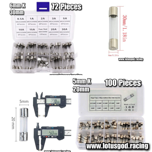 72 Pieces 0.5A - 30A | 100 Pieces 0.2A - 20A Round Cartridge Fast Glass Fuses Glass Tube Box Kit For Car Cigarette Socket Lighter Switch Plug Light Pump Inflator Vacuum Cleaner Etc