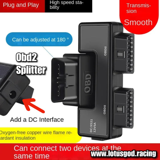 180 Degree 2 Way Obd Splitter - Flat + Thin 16 Pin OBD 2 Extender OBD2 ELM327 Male To Dual Female L Elbow OBDII Extension Connector Cable Socket For Car