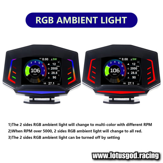 Obd2 Head Up Display HUD GPS Auto VSD Smart Car On Board Computer Gauge Speed Alarm Water Temperature Rpm Turbo Boost Meter