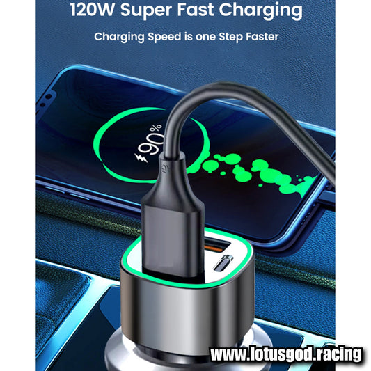 120W 12V - 24V Type C + USB 4 Port Fast Charging Cigarette Lighter Socket Charger For Android Or Iphone Tablet Etc