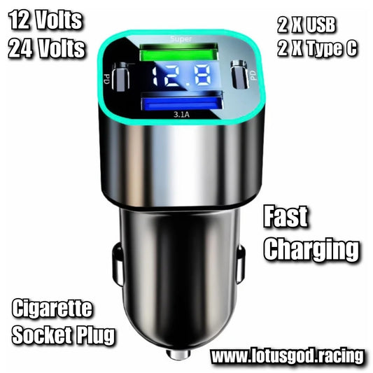 120W 12V - 24V Type C + USB 4 Port Fast Charging Cigarette Lighter Socket Charger For Android Or Iphone Tablet Etc