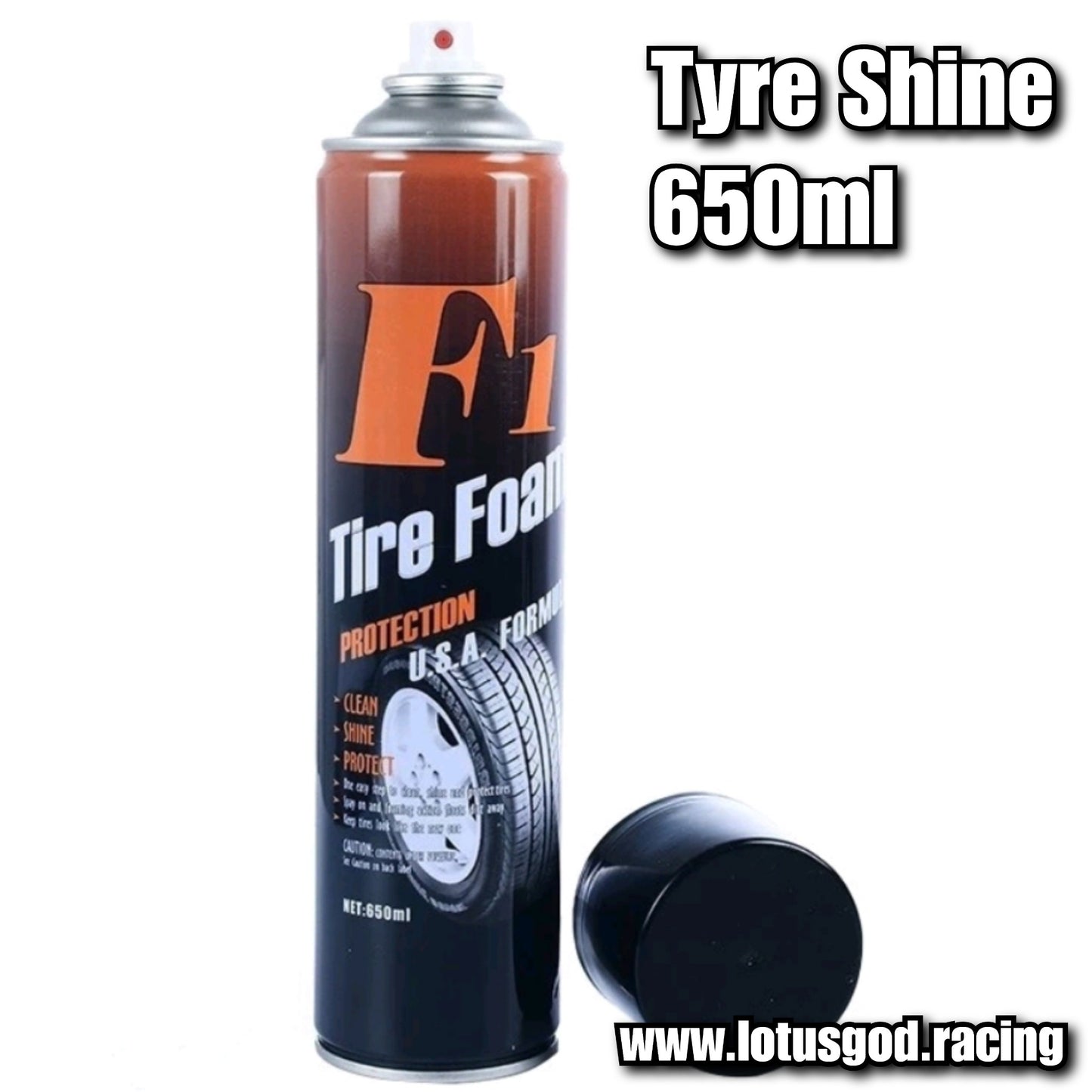 F1 Racing Black Tyre Rubber Plastic Cleaner Foam Shine Spray For Car Lorry Van Pick Up Motorcycle Tires 600ml