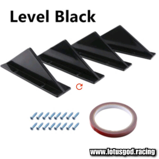 Universal 4 Pieces Of Flat Rear Bumper Glossy Black Lip Diffuser Shark Fins Bodykit For Car Lorry Van Pick Up Etc