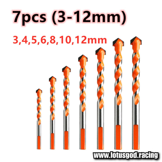 3mm | 4mm | 5mm | 6mm | 8mm | 10mm | 12mm Drill Bits Set for Tile Brick Glass Plastic Fiberglass Bodykit Bumper Porcelain Ceramic Masonry Wall Wood (7 Pieces)