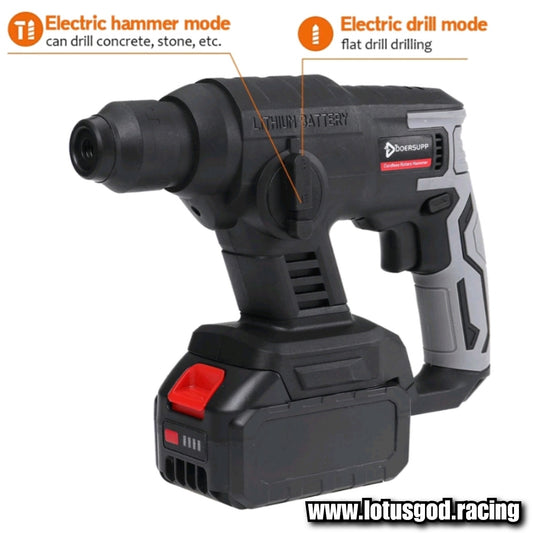 Sds Plus 1000W Rechargeable Electric Rotary Hammer Cordless Multifunction Hammer Impact Drill Power Tool + 2 Rechargeable Battery + Charger Set