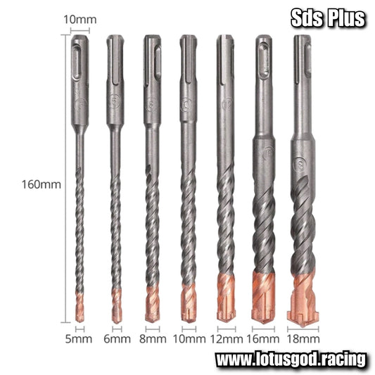 4 Flute SDS Plus Hammer Drill Bit Set 5mm/6mm/8mm/10mm/12mm/14mm/16mm/18mm Length 160mm For Concrete Brick Wall Block Stone Masonry And Granite