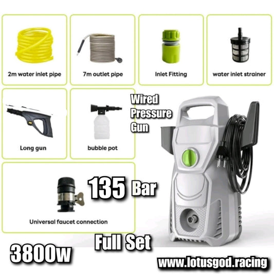 3800w Wired 135 Bar Super Turbo Booster Portable Water Jet High Pressure Wash Machine Spray Gun Cleaner Tool + Snow Foam Bottle Set