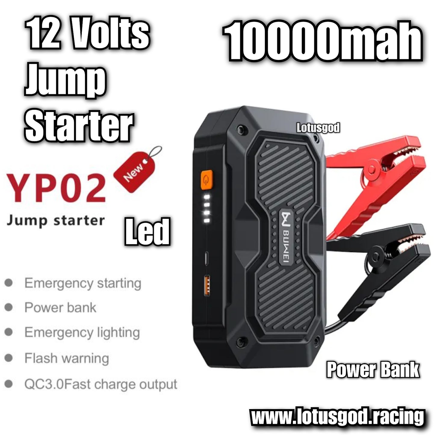 10000mah 3 In 1 Portable 12 Volts Car Jump Start + Power Bank Phone Charger + Led Light For Automotive Car 12V Battery Starter