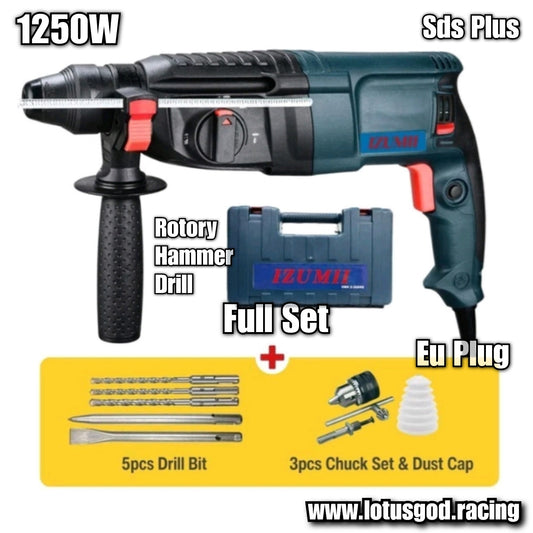 1250w Izumii Wired 26mm Rotary Hammer Power Drill 900rpm SDS Plus 3 Mode + Auxiliary Handle 26mm Brick Concrete Wall Ceiling Drilling GBH 2-26Dre