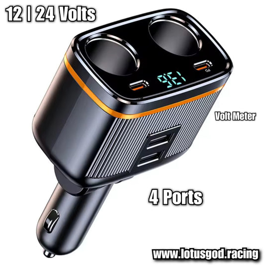 12V | 24 Volts 6 in 1 Cigarette Lighter Splitter 145w USB Type C Car Charger 4 Ports PD30W Car Charger Adapter Voltage Display for All Car Devices