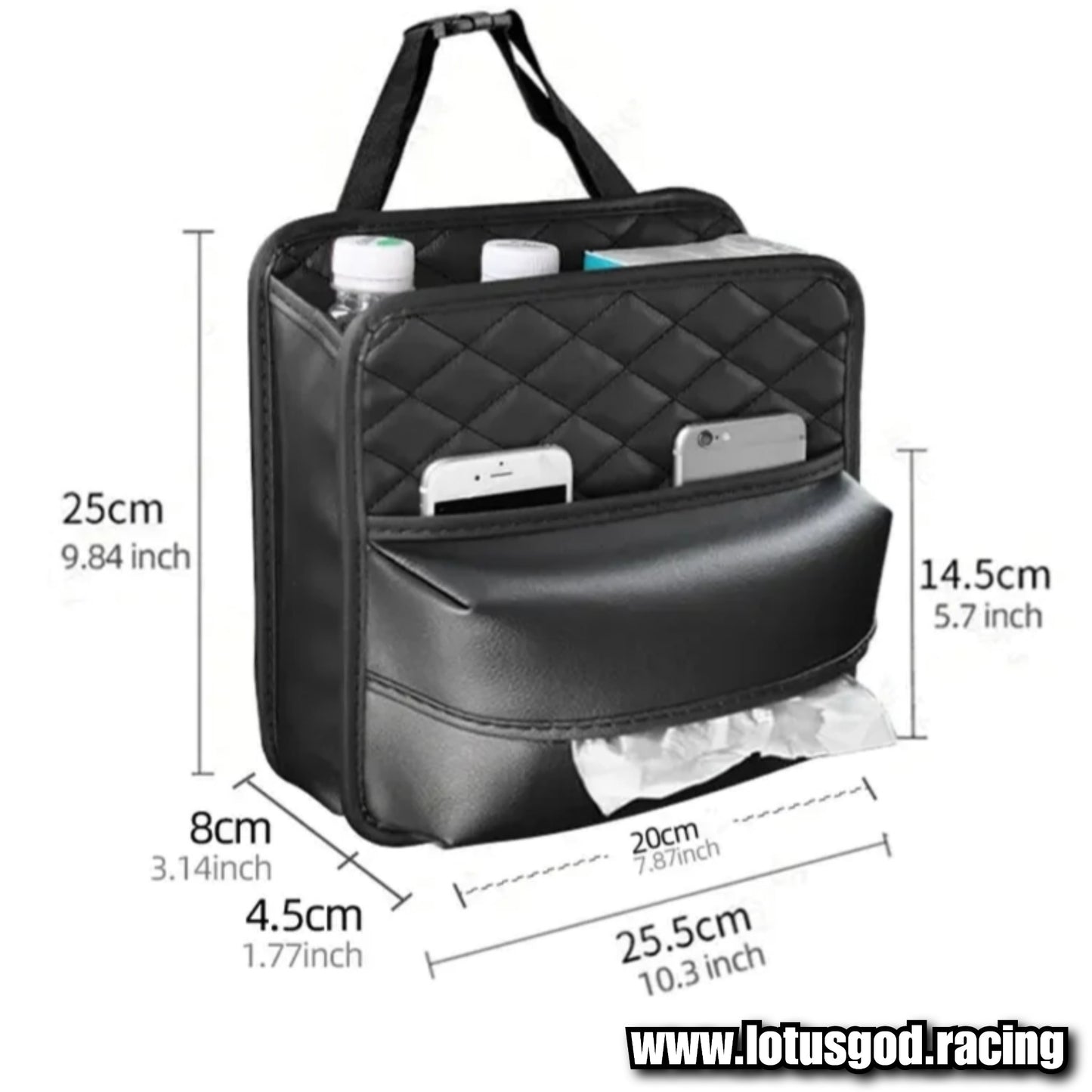 Black PU Leather Rear Pocket Seat Back Head Rest Console Organizer Storage Pouch Tissue Paper Box Bag For Car Lorry Van Pick Up Truck Etc