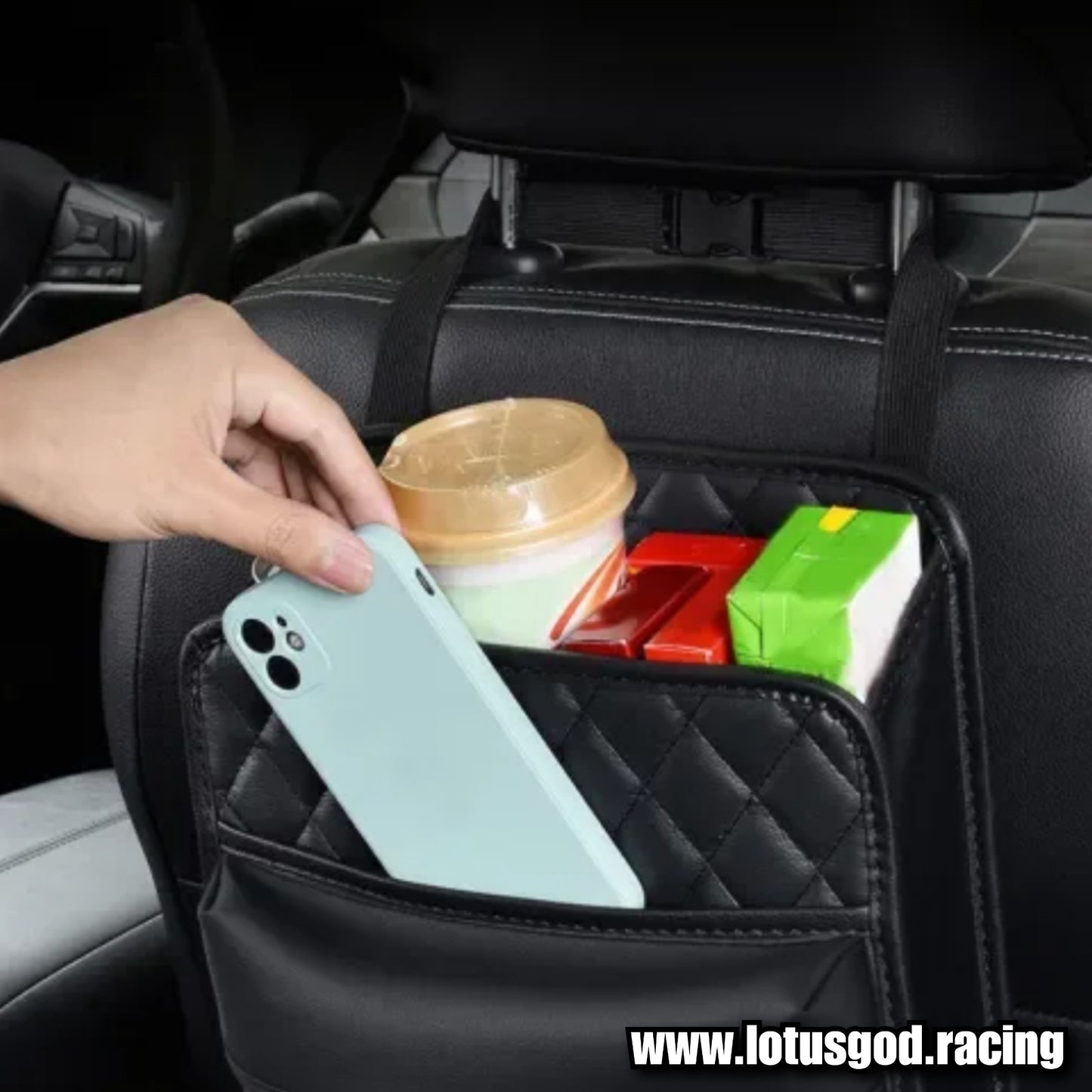 Black PU Leather Rear Pocket Seat Back Head Rest Console Organizer Storage Pouch Tissue Paper Box Bag For Car Lorry Van Pick Up Truck Etc