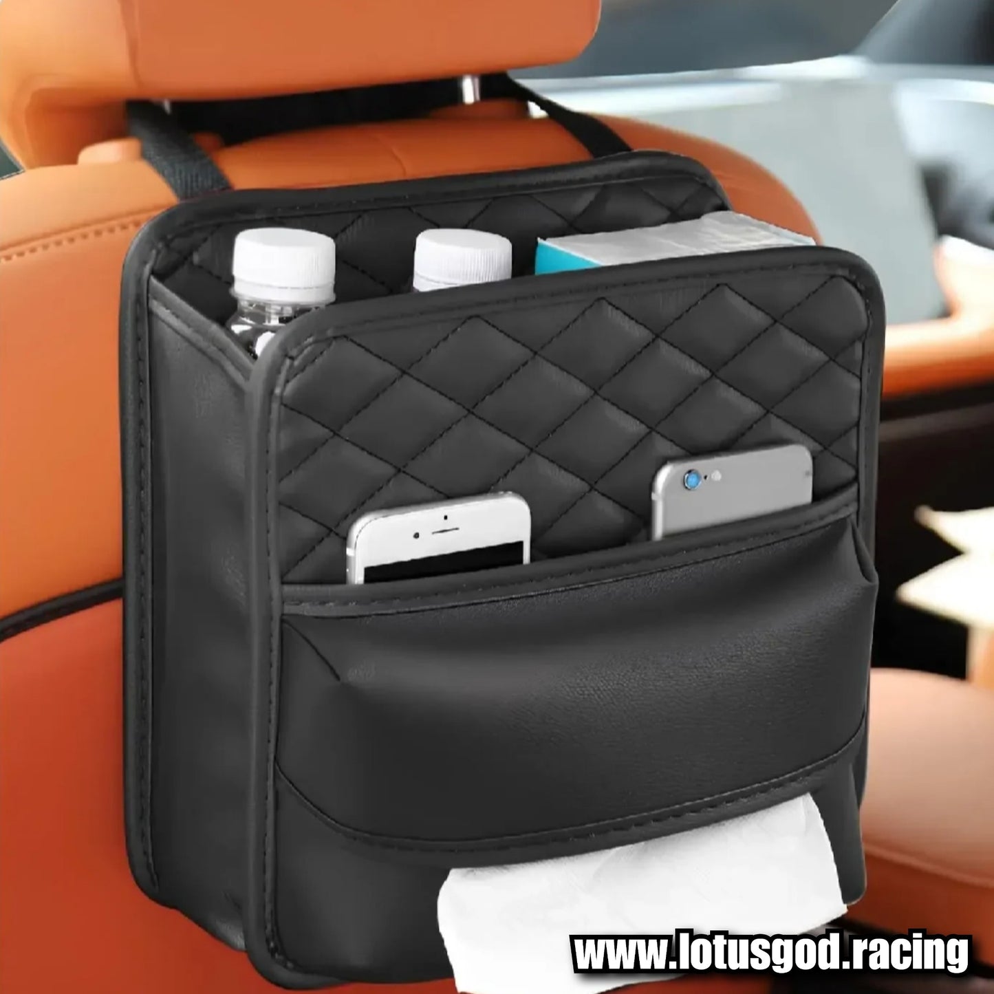 Black PU Leather Rear Pocket Seat Back Head Rest Console Organizer Storage Pouch Tissue Paper Box Bag For Car Lorry Van Pick Up Truck Etc