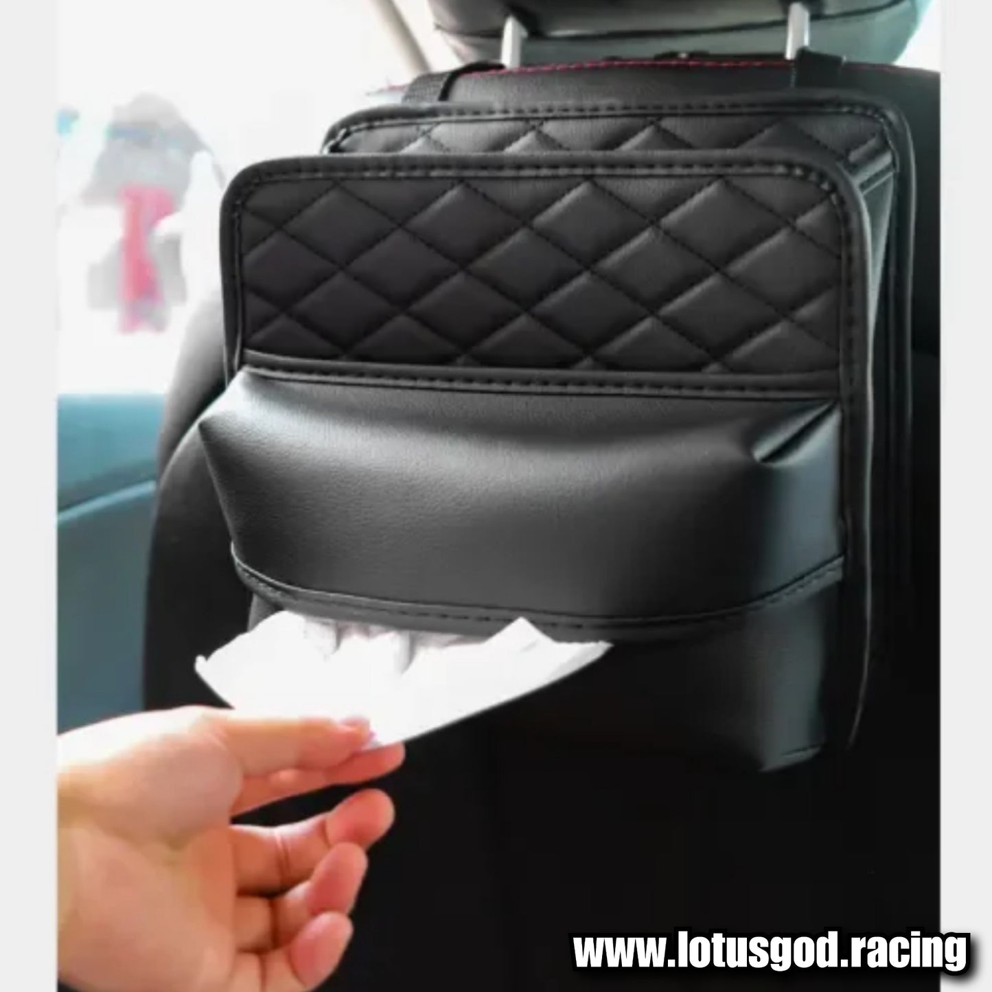 Black PU Leather Rear Pocket Seat Back Head Rest Console Organizer Storage Pouch Tissue Paper Box Bag For Car Lorry Van Pick Up Truck Etc