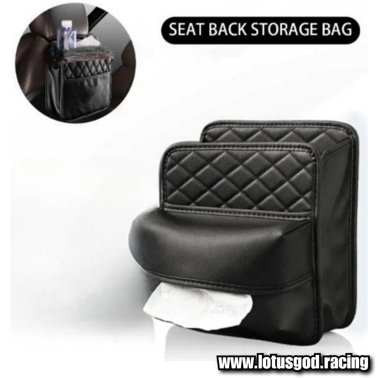 Black PU Leather Rear Pocket Seat Back Head Rest Console Organizer Storage Pouch Tissue Paper Box Bag For Car Lorry Van Pick Up Truck Etc