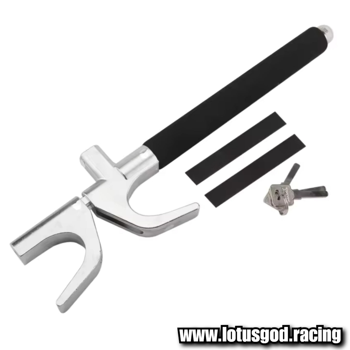 Universal Solid Car Steering Wheel Lock Adjustable Anti Theft Steering Wheel Lock + 3 Keys & Safety Glass Hammer Function For All Type Of Theft Prevention For Your Expensive Vehicle