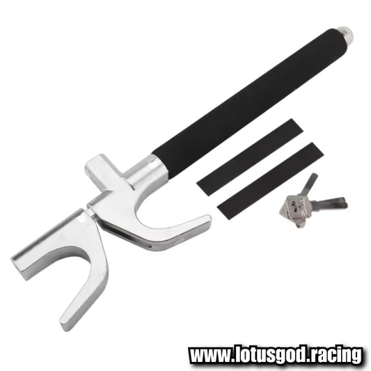 Universal Solid Car Steering Wheel Lock Adjustable Anti Theft Steering Wheel Lock + 3 Keys & Safety Glass Hammer Function For All Type Of Theft Prevention For Your Expensive Vehicle