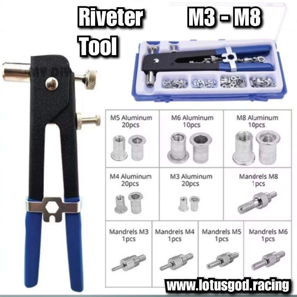 Riveter Blind Tool Gun + M3 - M8 Threaded Insert Rivot Nail Nut Set