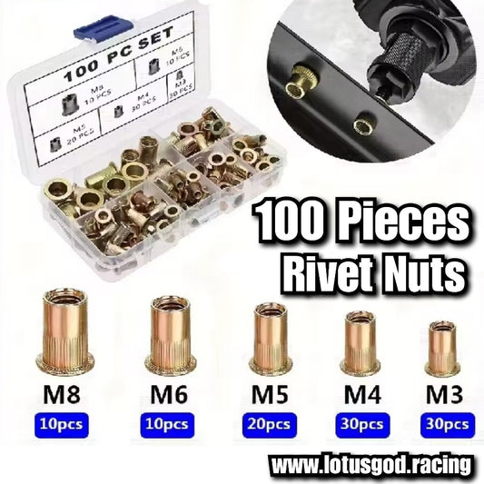 Heavy Duty M3 M3 M5 M6 M8 Rivet Nut Carbon Steel Threaded Bolt Rivot Assortment Kit (100 Pieces)