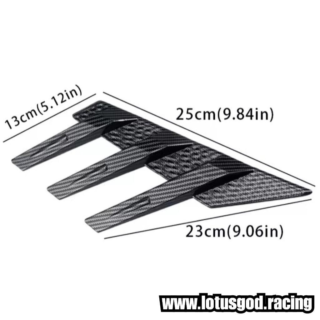 2 X New Universal Front Rear Car Windshield Side Spoiler Trim Side Vents  Window Louvers Exterior Bumper Lip Air Vent Trim Canards Splitter Fender 3 Fin Black | Carbon Fiber Print