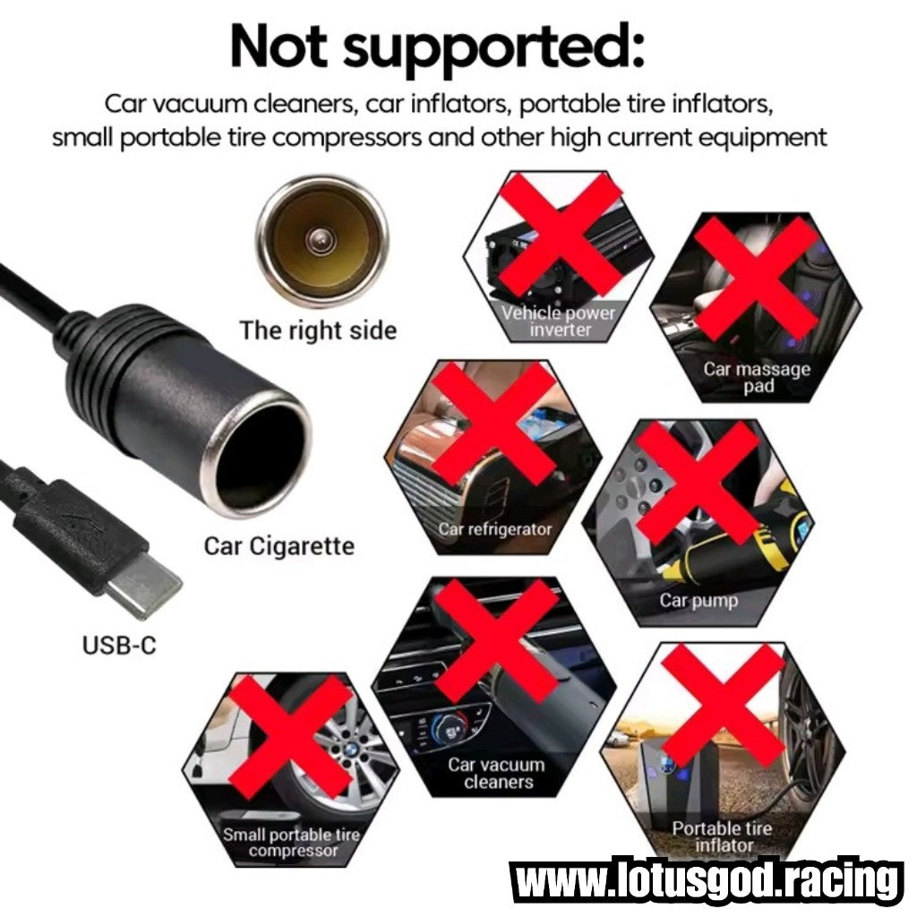 Adjustable Type C To 12V Cigarette Lighter Male Female Socket Adapter 5 Speed Voltage Control Adapter Converter For Car Electronics Accessories Etc