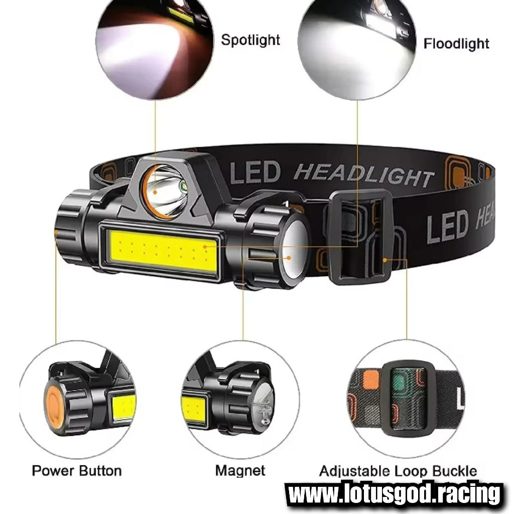 Head Strap Forehead Light Ultra Bright Dual LED Magnetic Headlamp | Rechargeable & Weatherproof For Car House Repair Etc