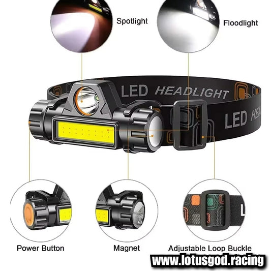 Head Strap Forehead Light Ultra Bright Dual LED Magnetic Headlamp | Rechargeable & Weatherproof For Car House Repair Etc