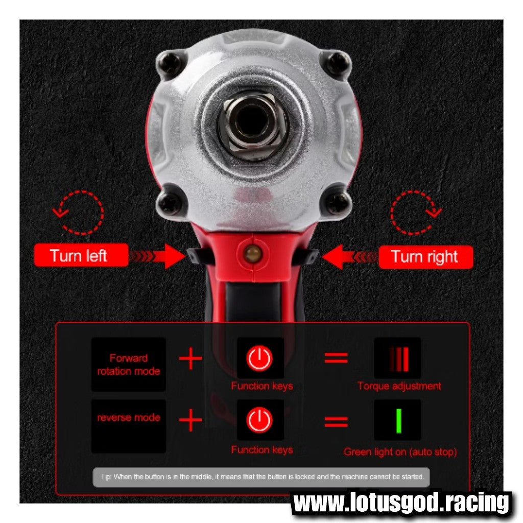 1/2" Square Drive 520Nm Cordless Electric Impact Wrench Brushless Electric Hand Gun Drill + 10 Wheel Nut Bolt Socket Power Tool + 388V Lithum Battery