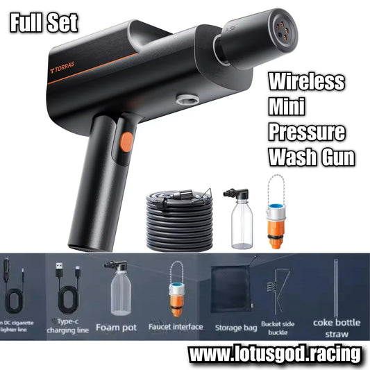 Folding Wireless Portable Bucket Water Jet 18 Bars High Pressure Wash Machine Spray Gun Cleaner Tool For Pail | Bottle Suction + Charger + Foam Bottle + Black Carrying Case Box