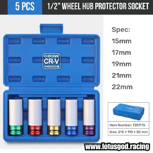 15mm | 17mm | 19mm | 21mm | 22mm Wheel Nut Socket 1/2" Drive Lug Thin Wall Impact Sockets Car Repair Rim Tyre Hardware Tool Set (5 Pieces)