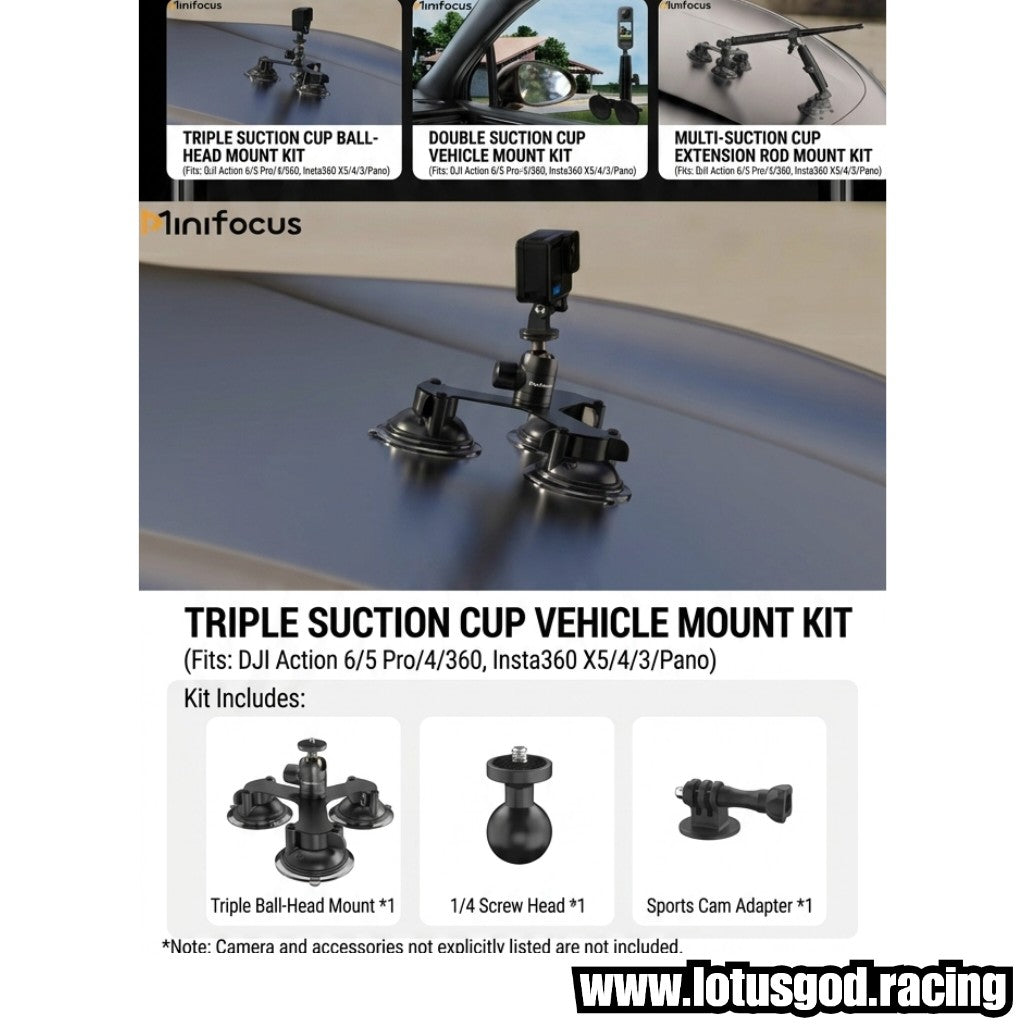 5 Strong Suction Cups 3rd Person View 360° Panoramic Camera Selfie Stick Car Mount Kit For Insta360 Gopro Dji Action Cam Etc - Very Stable + Upgraded For Ultimate Stability
