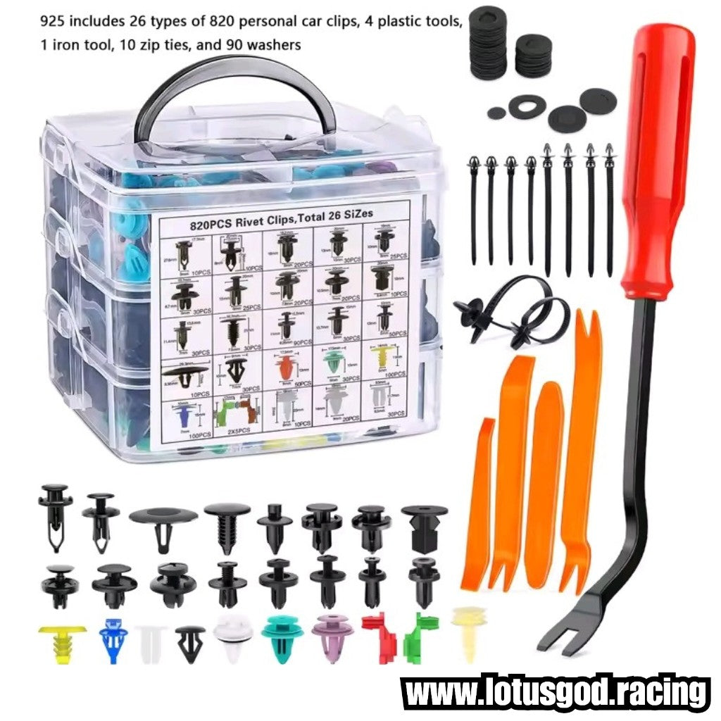 Universal 820 Pieces Plastic Rivet Clips Screw Auto Car Interior Panel Door Dashboard Boot Fender Bumper & Trim Removal Tool Kit – 26 Sizes For Most Vehicles