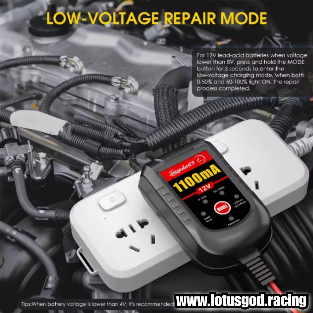 12 Volts Lead Acid 12V Lithium LiFePO4 2Ah -  - 25Ah Fully Automatic Smart Battery Charger & Repair Maintainer | US + UK Plug (Output 1.1A / 1100mA)
