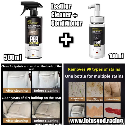 Premium Germany Quality 2-in-1 Leather Cleaner & Conditioner Spray Deep Stain Remover + Protective Polish for Furniture Bags Automotive Car Sofa Interiors 500ml + 100ml (2 Bottles)