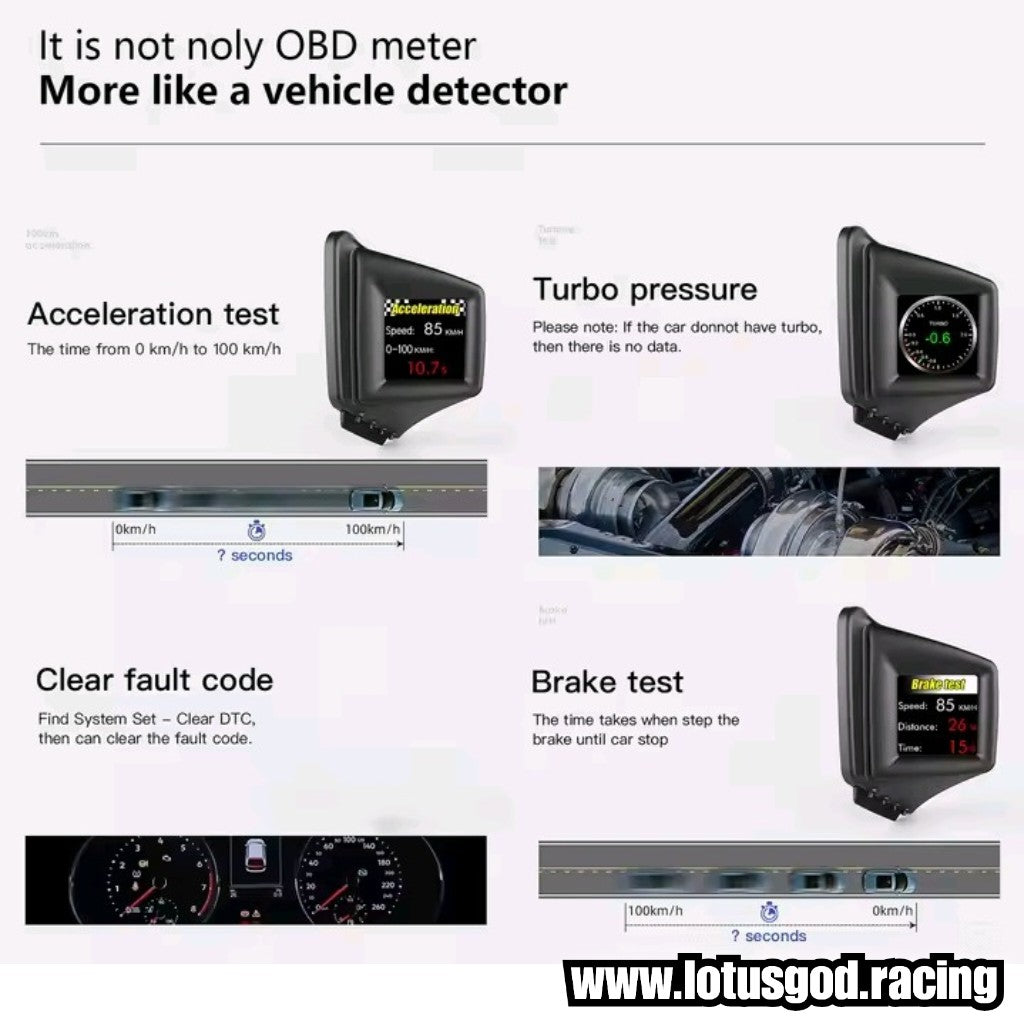 A Pillar OBD2 Digital Hud Vsd Car Dashboard Clock Volt Oil Water Temperature Rpm Turbo Display On Board Computer Speedometer OBD Diagnostic Clear Fault Tool Instrument Cluster Speed Meter