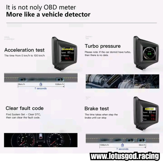 A Pillar OBD2 Digital Hud Vsd Car Dashboard Clock Volt Oil Water Temperature Rpm Turbo Display On Board Computer Speedometer OBD Diagnostic Clear Fault Tool Instrument Cluster Speed Meter
