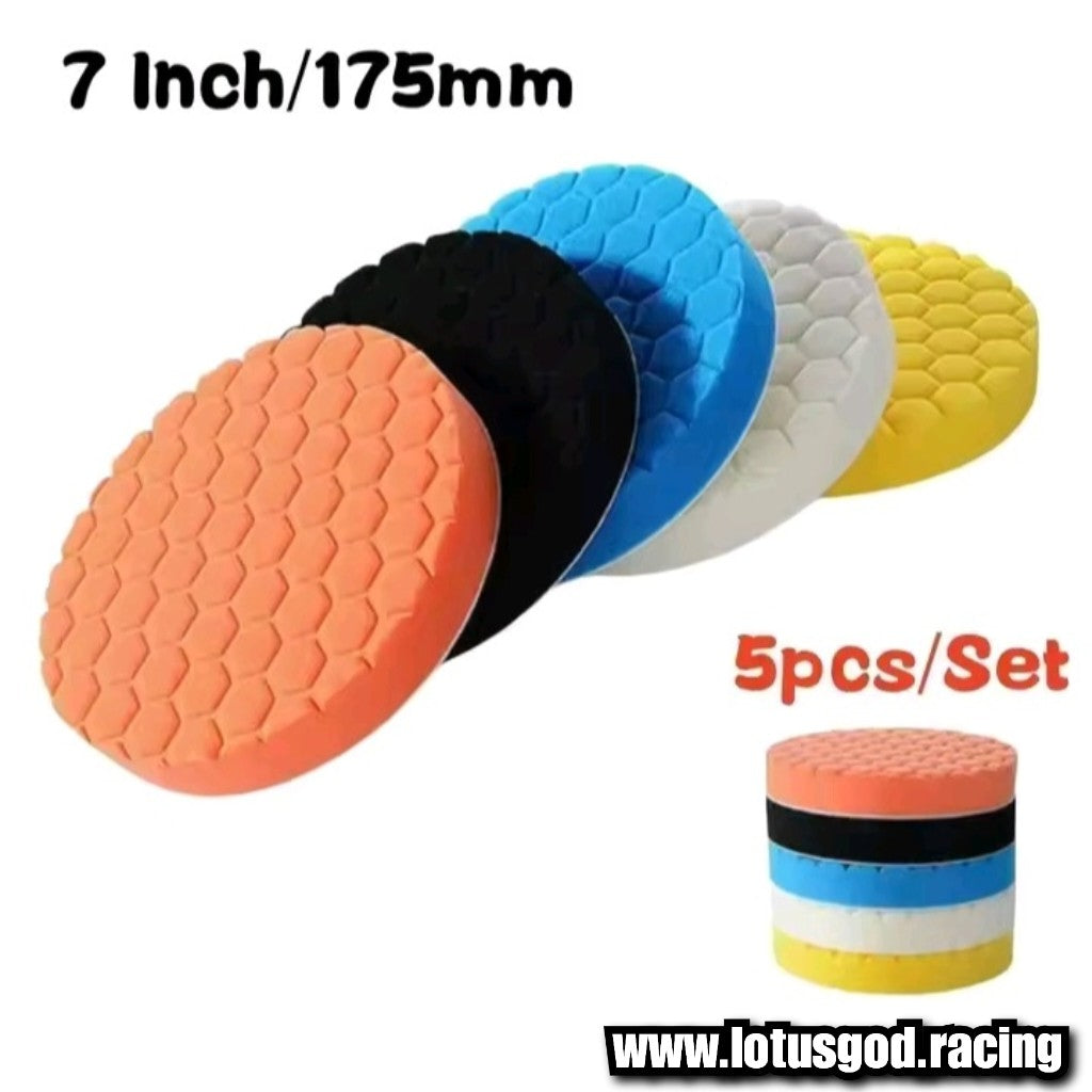 5 | 6 | 7 Inch Polishing 5 Pieces 15cm Velco Buffing, Paint Polish And Wax Soft Sponge Set