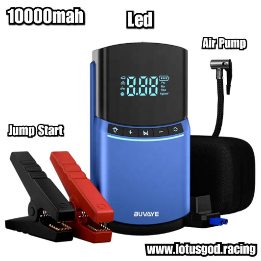 4 In 1 Portable Blue Motorcycle Bike Car Jump Start + Led + Power Bank Charger & Digital Air Compressor Tyre Pump (2000A Peak, 12000mAh Power Bank)