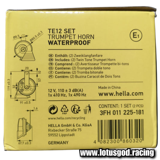 12 Volts Hella Te12 Trumpet Horn Black Electric Very Loud 110 Decibel For Car Van Pick Up Truck Motorcycle Spaceship Etc (2 Pieces)