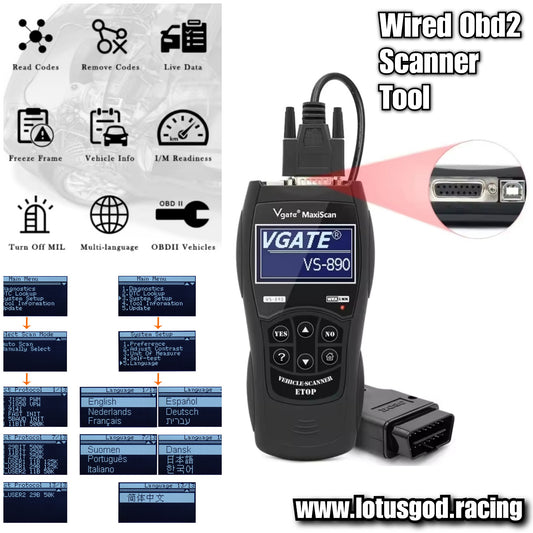 16 Pin Wire OBD 2 Engine Check Light 02 Sensor Obd2 Canbus Interface Scanner Plug And Play To Read Delete Clear & Read Codes Tester OBDII Dignostic Tool For Cars Etc Vs890