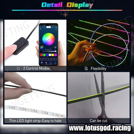 18 In 1 App RGB Super Smooth Dream Rainbow Ambient LED Strip Light Dashboard Glove Box Foot Door Panel Handle Passenger Front Speaker Storage Universal For All Vehicle Cars