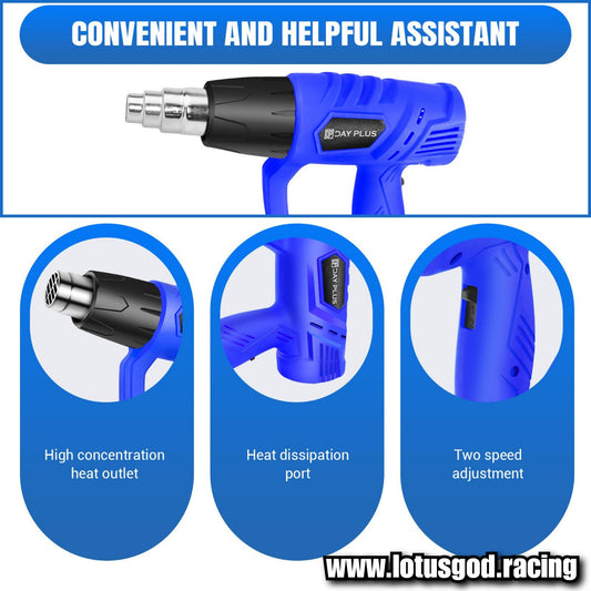 2000W 2 Temperature Settings 60-600°C Thermal Heat Gun Blower + 3 Nozzles Hot Air Tool Kit For DIY Shrink PVC Tubing Wrapping Crafts UK Plug