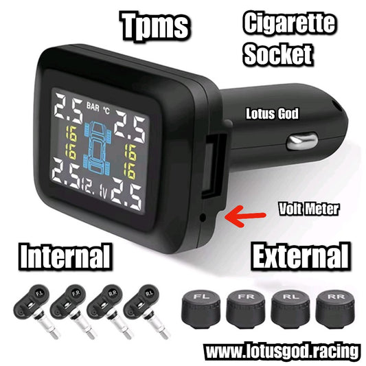 Cigarette Socket Lighter USB LED Voltage & Tyre Pressure Monitoring System For Real Time Volt +  Tyre Leak Air Detection - TPMS For Car Tires
