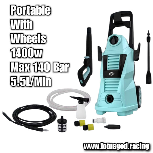 1400w Wired 140 Bar Tiffany Light Blue Booster Portable Water Jet High Pressure Wash Machine Spray Gun Cleaner Tool + Snow Foam Bottle Set