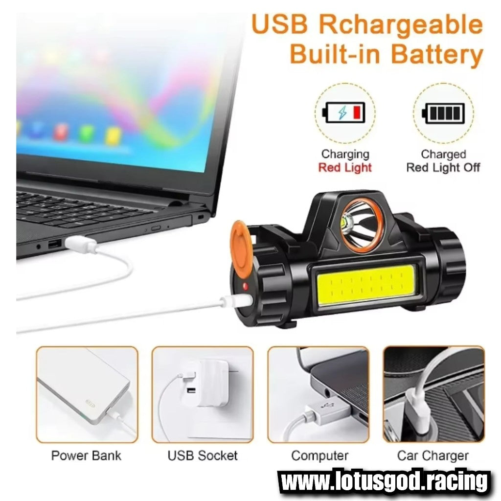 Head Strap Forehead Light Ultra Bright Dual LED Magnetic Headlamp | Rechargeable & Weatherproof For Car House Repair Etc
