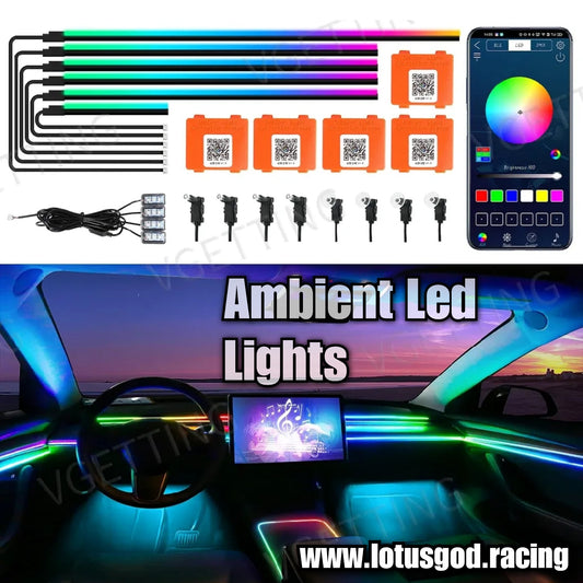 18 In 1 App RGB Super Smooth Dream Rainbow Ambient LED Strip Light Dashboard Glove Box Foot Door Panel Handle Passenger Front Speaker Storage Universal For All Vehicle Cars