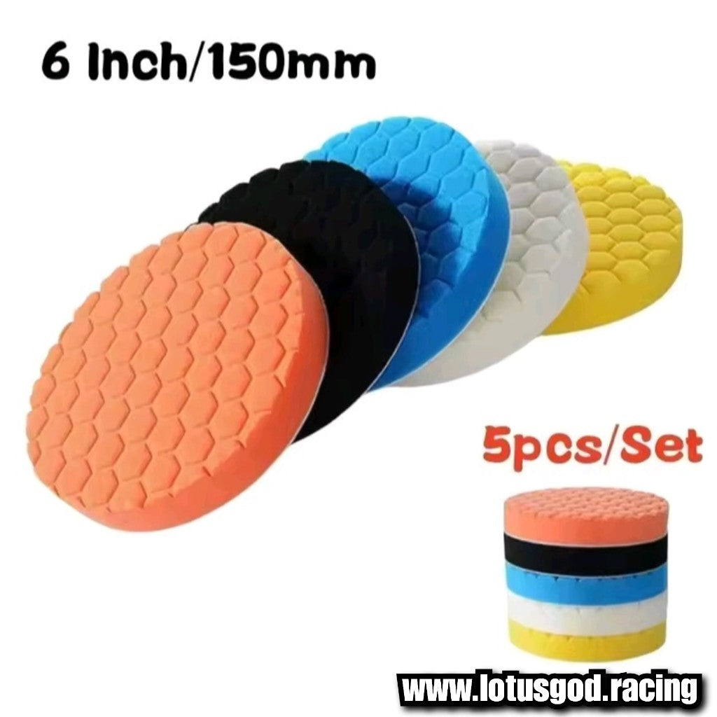 5 | 6 | 7 Inch Polishing 5 Pieces 15cm Velco Buffing, Paint Polish And Wax Soft Sponge Set
