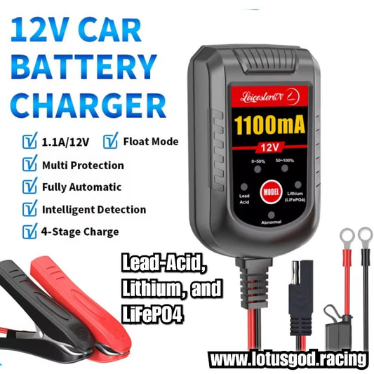 12 Volts Lead Acid 12V Lithium LiFePO4 2Ah -  - 25Ah Fully Automatic Smart Battery Charger & Repair Maintainer | US + UK Plug (Output 1.1A / 1100mA)