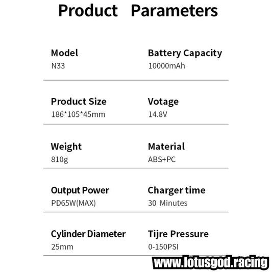 Real 10000mah Multi Function 4 In 1 Car Motorcycle Bicycle Tyre Battery Jump Start + Led + Tire Inflator & 65W Fast Charging Power Bank